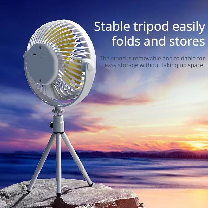 Outdoor Camping Fan Rechargeable Desktop Portable Circulator Wireless Ceiling Electric Fan Light Mini Standing LED Fan Lamp