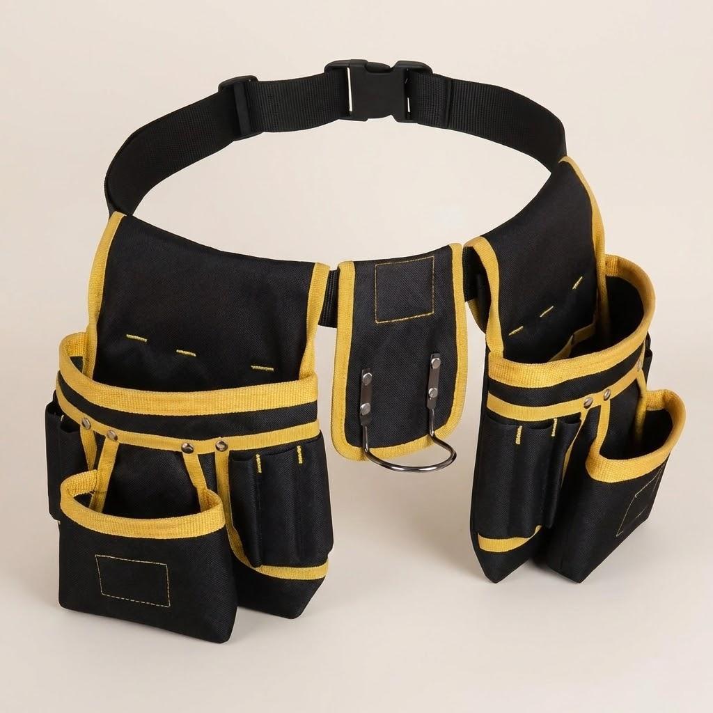 

Поясная сумка для инструментов 26 карманов для мужчин Регулируемая поясная сумка с магнитным держателем для инструментов Прочный пояс для ремесленников плотников чёрный