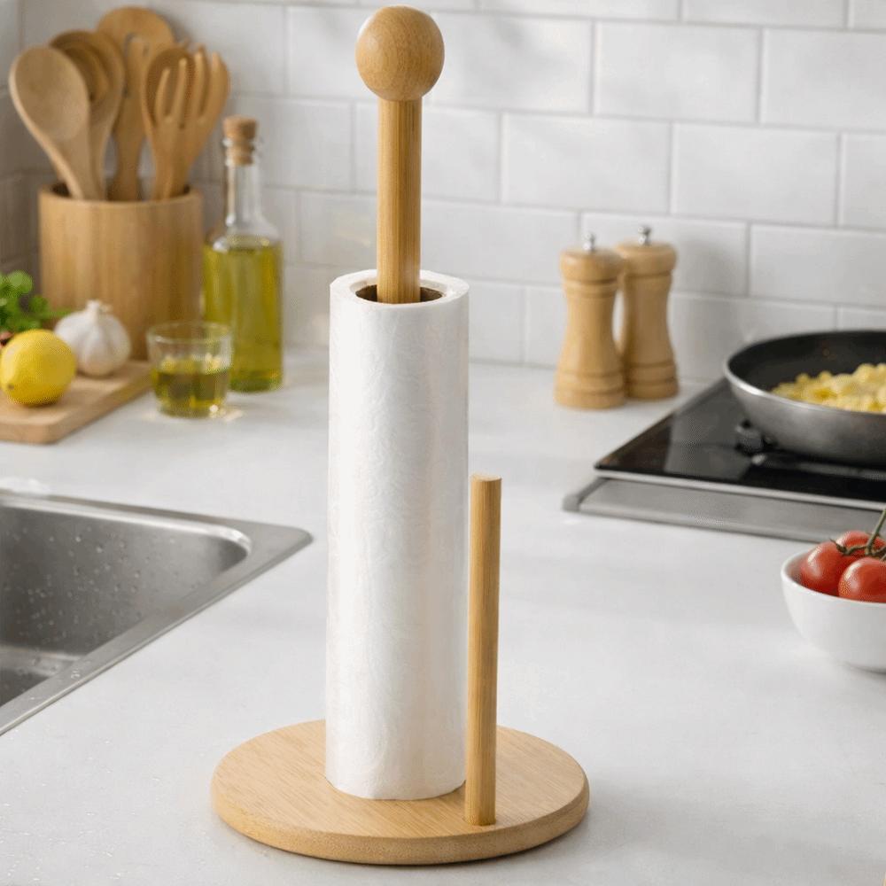 Bamboo Paper Towel Holder Minimalist Tissue Stand Practical Vertical Paper Holder  Kitchens
