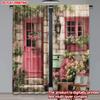 Set Of 2 Pink House Floral Curtains Digital Printing Stone Wall Colorful Flowerpots Blue Door Window Cozy Bedroom Decor Curtain Polyester Perfect For