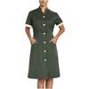 Housekeeping Uniform Dress Womens Button Down Scrub Dresses Short Sleeve Lapel Nursing Shirt Dress with Pockets