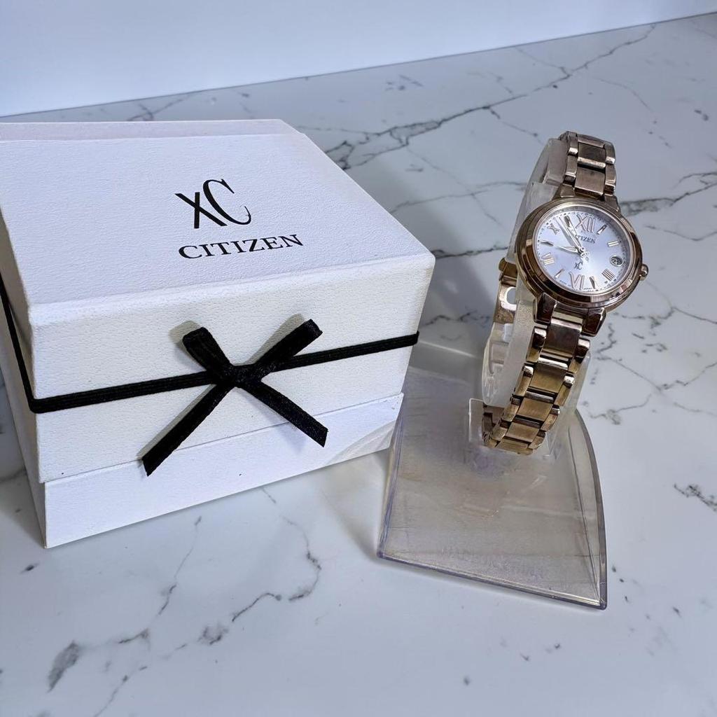 Used Working item Citizen xC Eco Drive pink gold wristwatch with box extra frames available