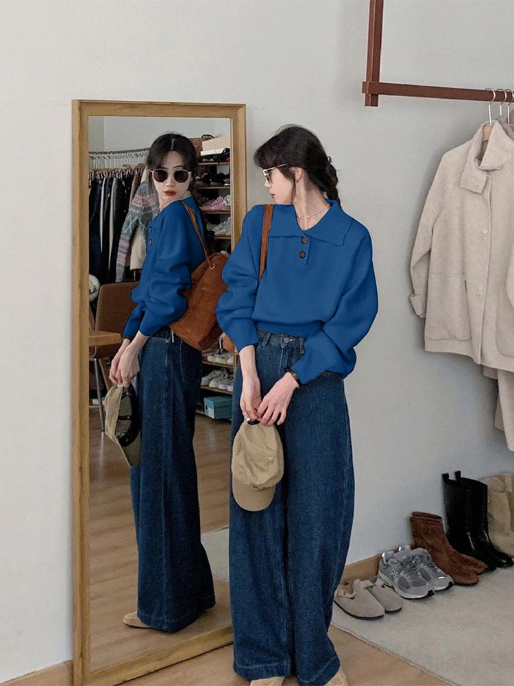 

Women s High-Grade Blue Long-Sleeve Knit Top - Autumn/Winter Loose Fit Sweater One size синій