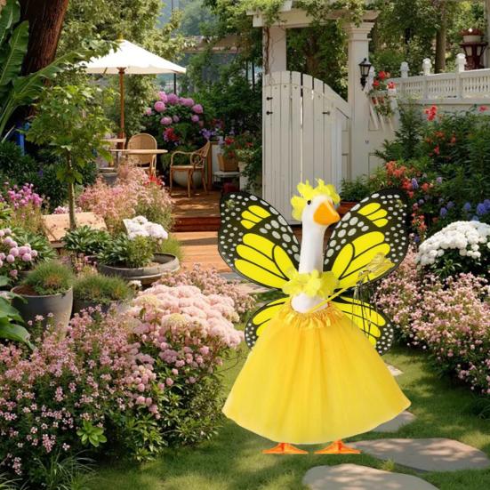 1 Set Butterfly Wing Porch Goose Costume Set Adjustable Size Fairy Wings Tutu Skirt Wand Flower Crowns Set Pet Outfit Garden
