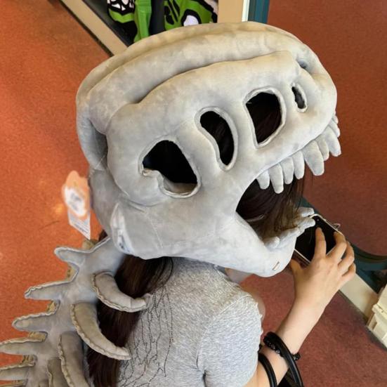 Realistic Dinosaur Skeleton Costume Set Adult Dinosaur Skull Headpiece And Spine Attachment 3D Halloween Cosplay Outfit