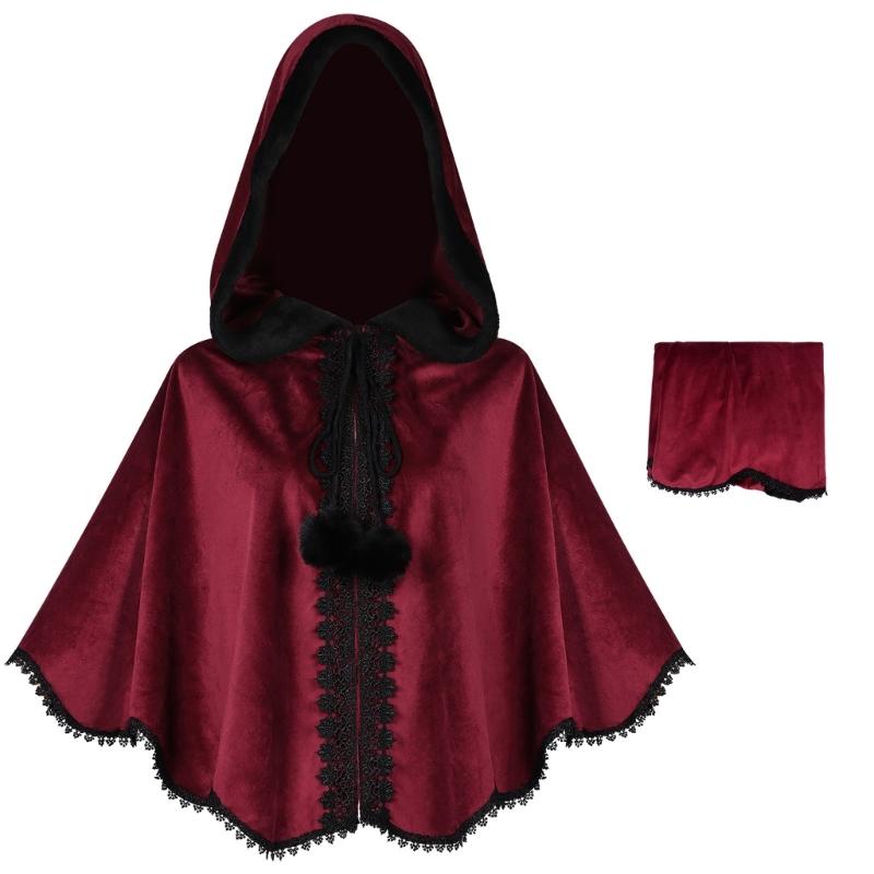 Kid Adult Medieval Cape Renaissances Costume Velvet Cape Wrap Short Thin Cloak for LARP Halloween Cosplay Party