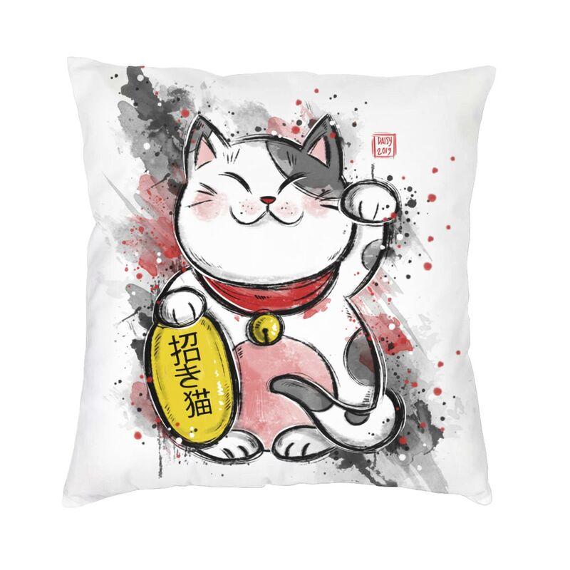 Luxury Maneki Neko Waving Sofa Cushion Cover Soft Lucky Cat Japanese Charms Throw Pillow Case Home Decorative Pillowcase