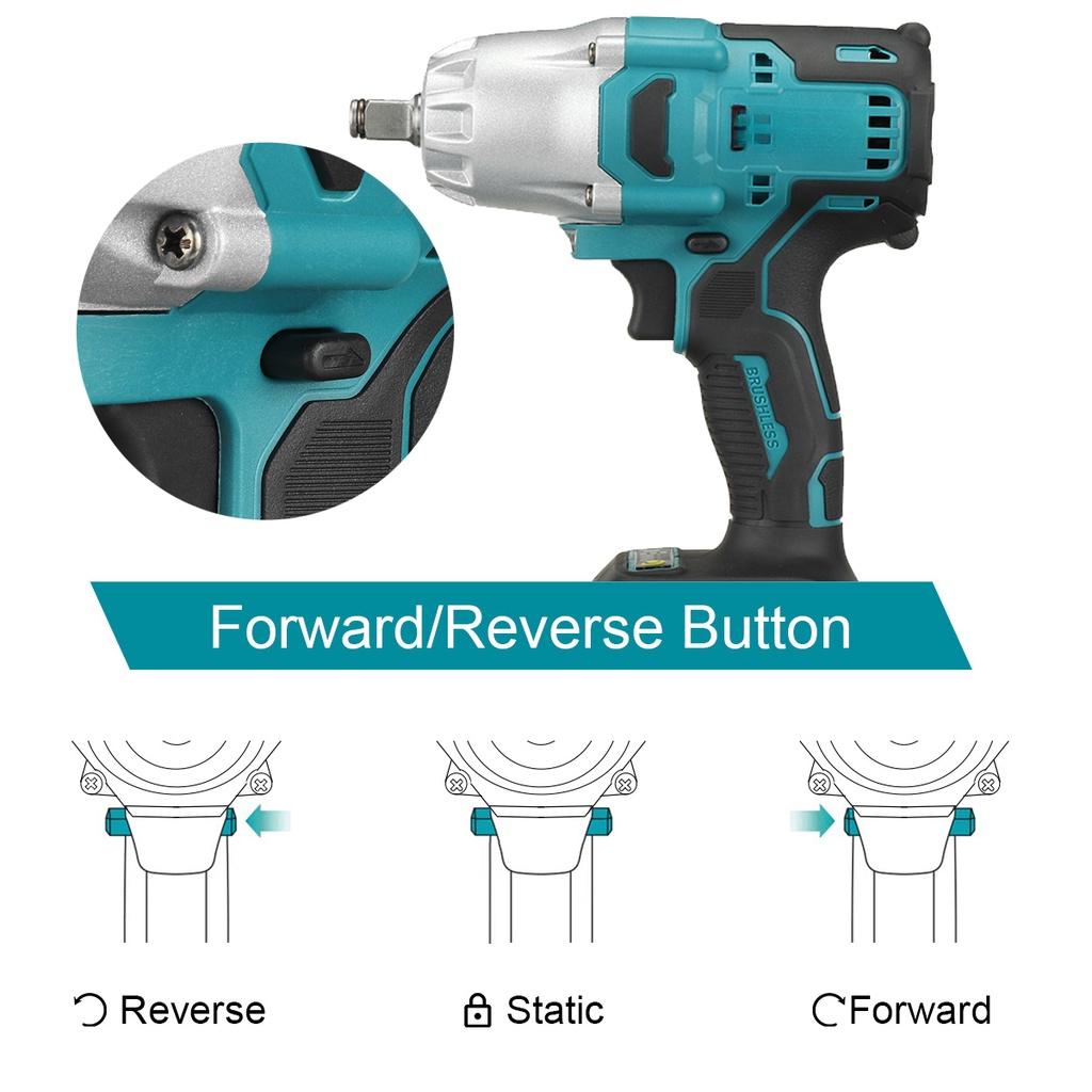800N.m High Torque Cordless Brushless Electric Impact Wrench 1/2 Inch Power Tools with 2pcs 3.0AH Rechargeable Battery New