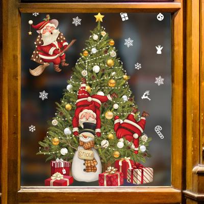 Christmas Window Stickers Merry Christmas Santa Claus Xmas Tree Glass Showcase Sticker New Year Wall Decals Wallpaper Decor