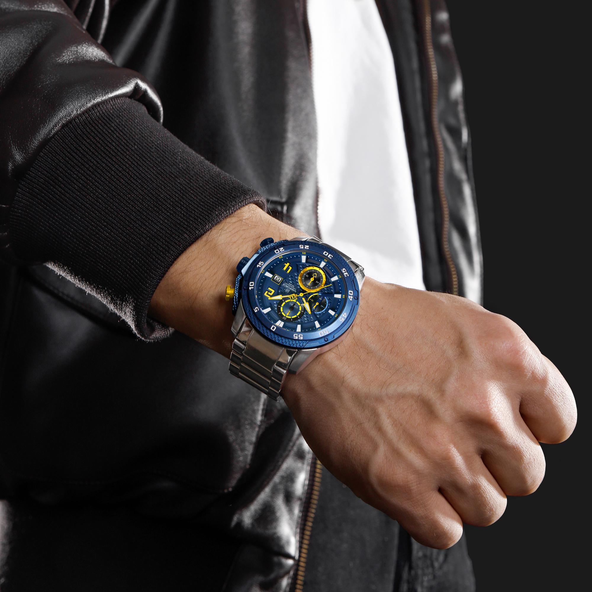 NAVIFORCE Мужские модные повседневные водонепроницаемые часы-хронограф из нержавеющей — фото 4