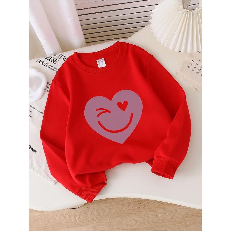 Girls' Crewneck Sweatshirt - Heart Joyful Winking Eye Heart Eye Machine Washable, Spring And Autumn
