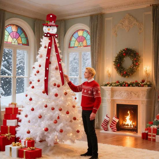 Yousheng Snowman Tree Topper Plush Fabric Christmas Decoration with Festive Hat Soft Seasonal Accent for Holiday Home And Party Decor