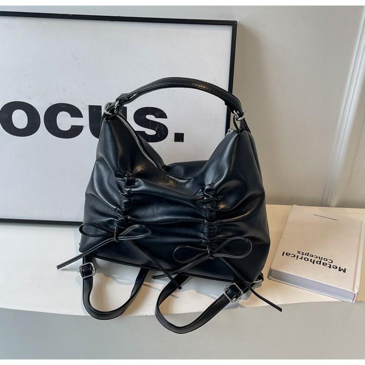 

Stylish Feminine Ruffled Tote Bag With Butterfly Bow Design For Women In White Silver Black Pink чорний