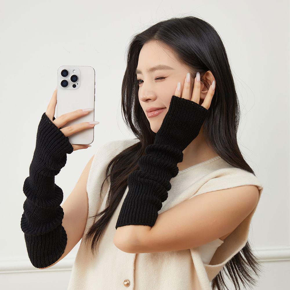 Women's Knitted Wool Long Half-Finger Gloves: Thick Long Arm Sleeves & Warmers for Autumn/Winter