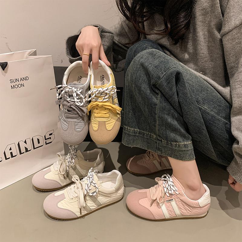 

Lace-up German training shoes women s spring and summer new casual flat-bottomed comfortable soft-soled non-slip small versatile little white shoes 35 тёмно-синий