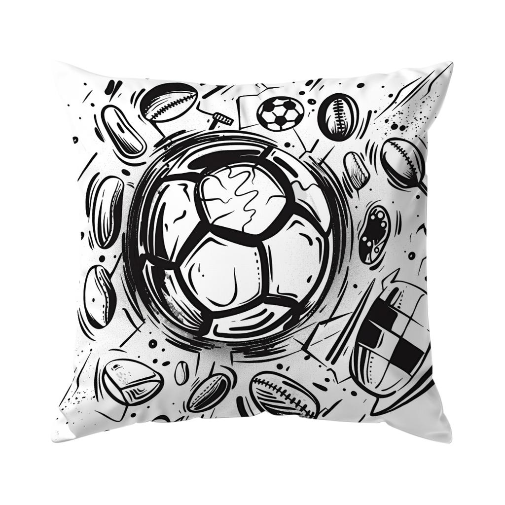 Black And White Football Doodle Cushions Pillowcase Polyester Cushion Cover Throw Pillow Pillowcover Home Car Sofa Decor