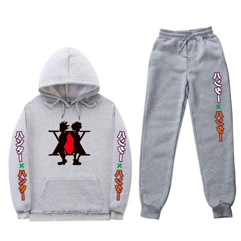 Mens Winter Warm Hooded Sweatshirt Pants Set Anime Inspired Casual Tracksuit Cotton Blend Thick Fleece Lined
