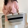New Striped Hand-held Straw Bag Cotton Rope Machine Nail Woven Bag Large Capacity Seaside Vacation Tote Beach Bag
