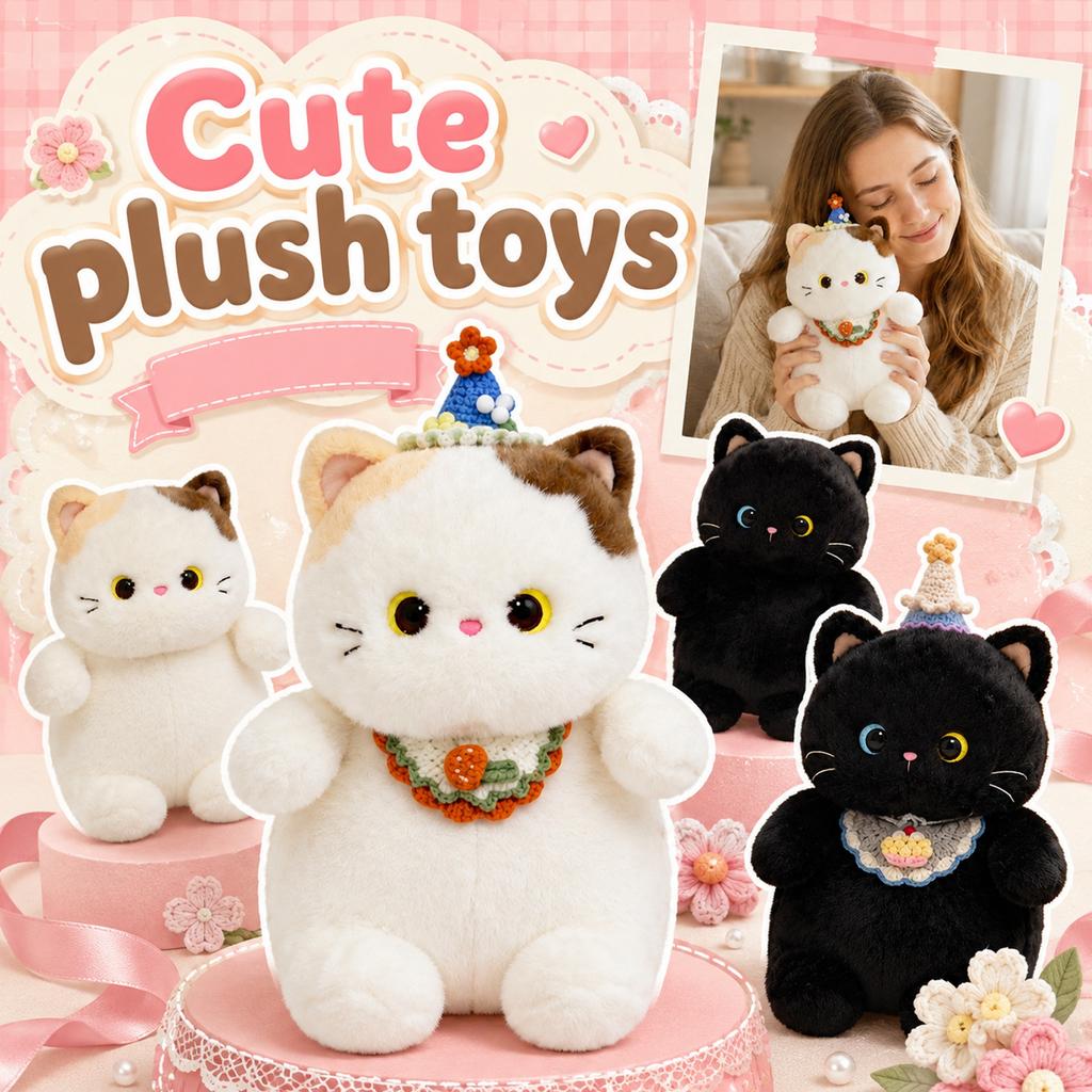 Plush Cat Doll Soft Stuffed Animal Toy Cute Chubby Cat Design Plush Doll for Kids Birthday Gift Soft Fabric Plush Toy