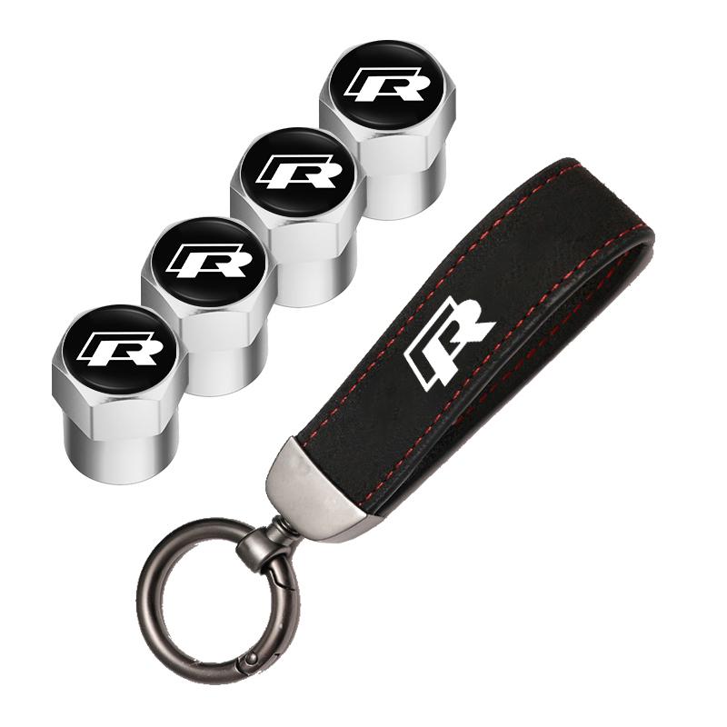 OPQ1 Car Tire Wheel Valve Caps Cover Suede Car Key Chain Ring Keychain For VW GTI Polo Golf Passat Tiguan Arteon Jetta Beetle T-ROC