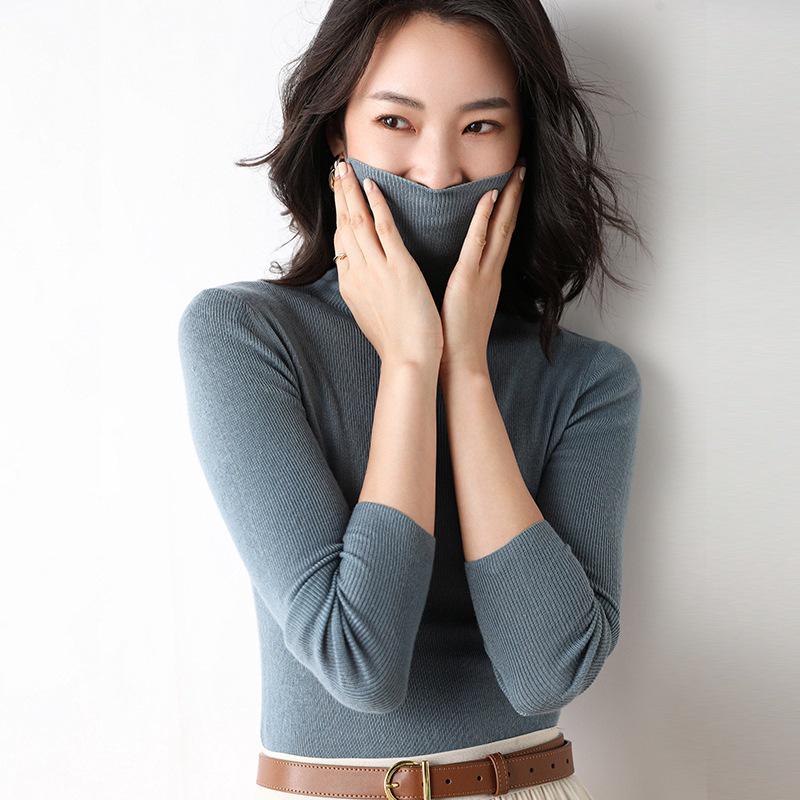 New 2023 Women's Slim Fit Turtleneck Sweater - Imitation Wool, Solid Color, Knit Stretch, Perfect for Autumn and Winter.