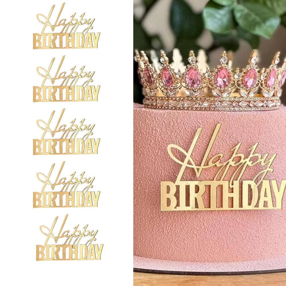 5pcs Happy Birthday Cake Toppers Mirror Acrylic Side Cake Decorations for Birthday Cake Decor Party Decorations 7