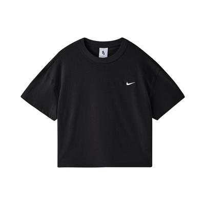 Damski T-shirt z krótkim rękawem i okrągłym dekoltem, gładki, z logo, czarny DA0324-010