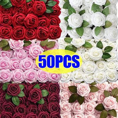 5-50 Pièces Roses Artificielles Fleurs Mousse Têtes de Roses Fausse avec Tiges Pour DIY Bouquets de Mariage Décorations de Tables de Fête à Domicile Fournitures