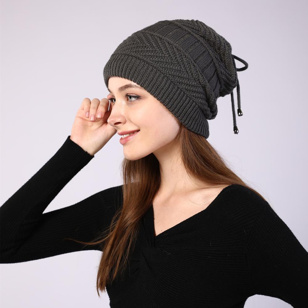 Fashion Women Stretchy Knitted Skullies Beanies Hat Solid Snood Scarf Warm Beanie For Womem Autumn Winter Female Beanie Cap
