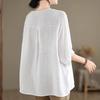 Women's Cotton Linen T-shirt  Summer Retro Loose V-neck  Plus Size Blouse Soft and Skin-friendly Blouse