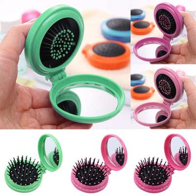 Travel Comb Compact Cosmetic Mirror Included Folding Hair Brush Scalp Massager Beauty Tools