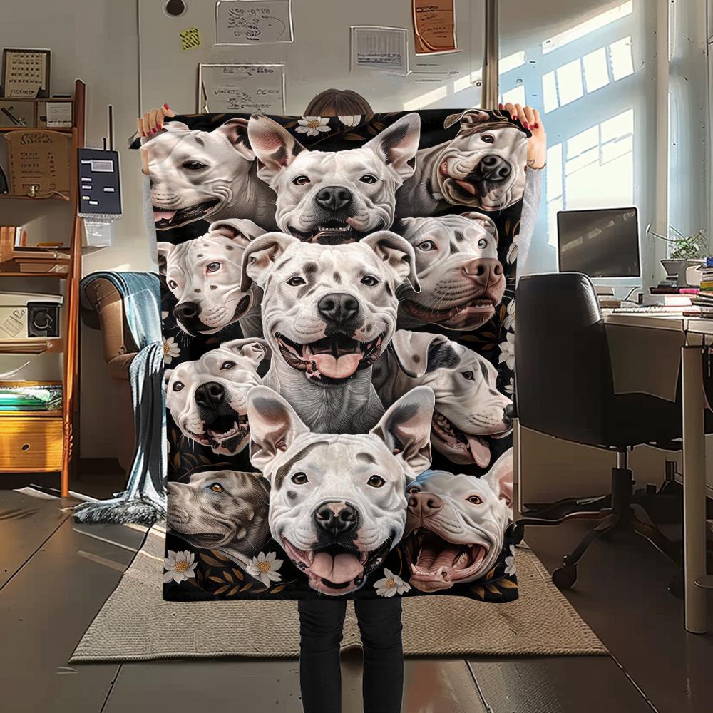 1Pc Pitbull Yorkshire Print Flannel Blanket, High quality Comfortable for All Seasons, Home Decor, Warmth and Comfort, Perfect for Christmas Gifts