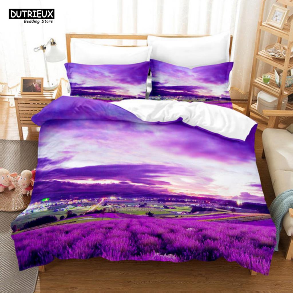 Purple Flower Bedding Set Butterfly Bed Linen Double Queen King Twin Full Women Girls Romantic Lavender Duvet Cover Pillowcase