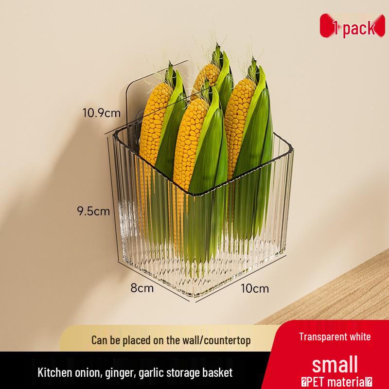 Wandmontierter Küchenkorb: Bohrfreie Aufbewahrung für Zwiebeln, Ingwer & Knoblauch; Gewürzregal & Mehrzweck-Organizer.