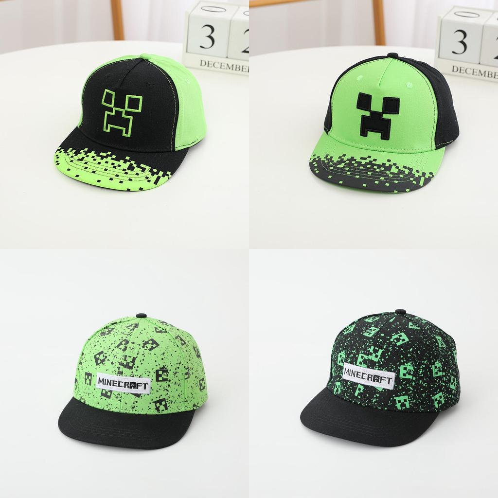 Pattern Minecraft Kids Cotton Baseball Cap With Flat Brim Sunshade For Outdoor