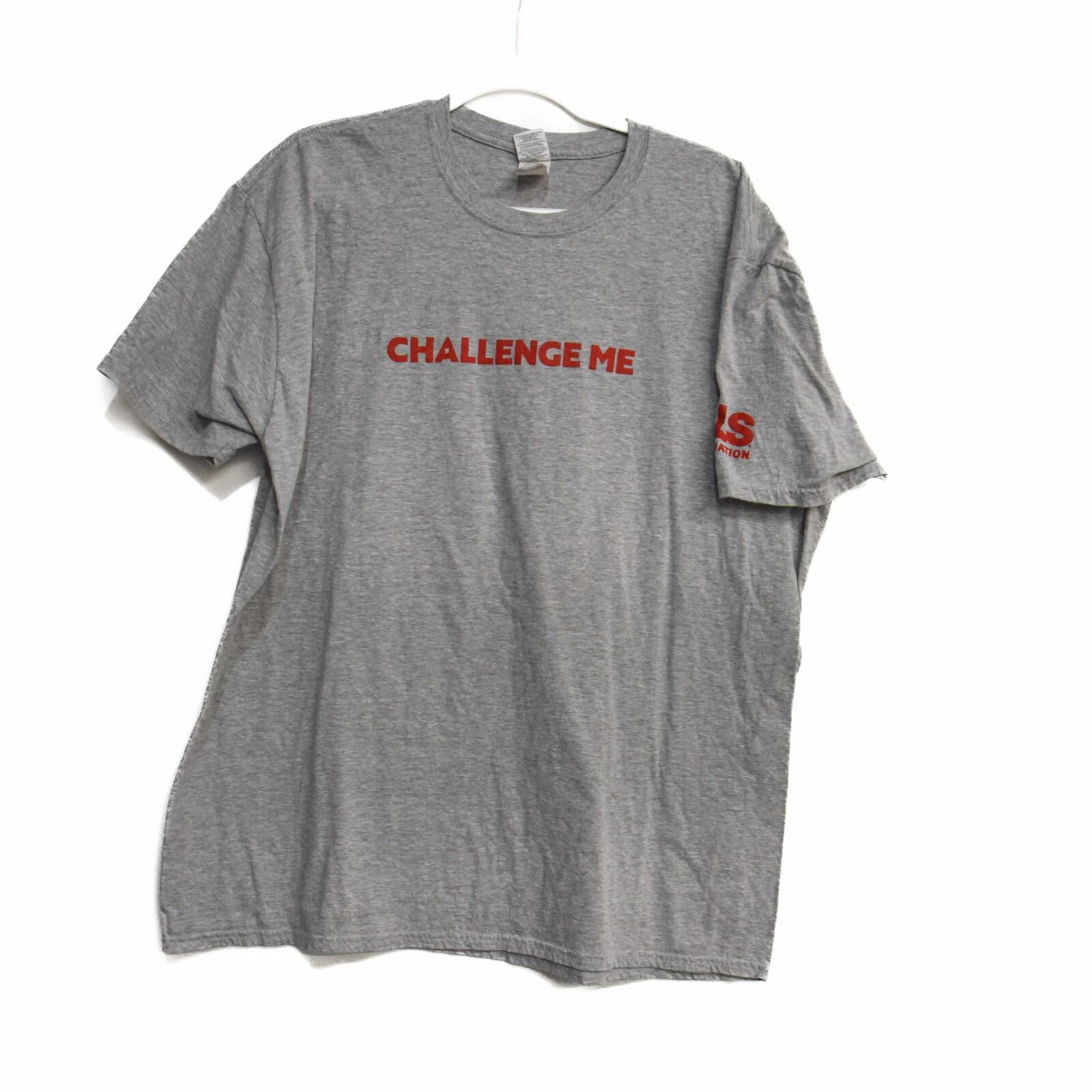 Gildan Mens Gray Polycotton T-Shirt Challenge Me Participate Advocate Donate 2XL S
