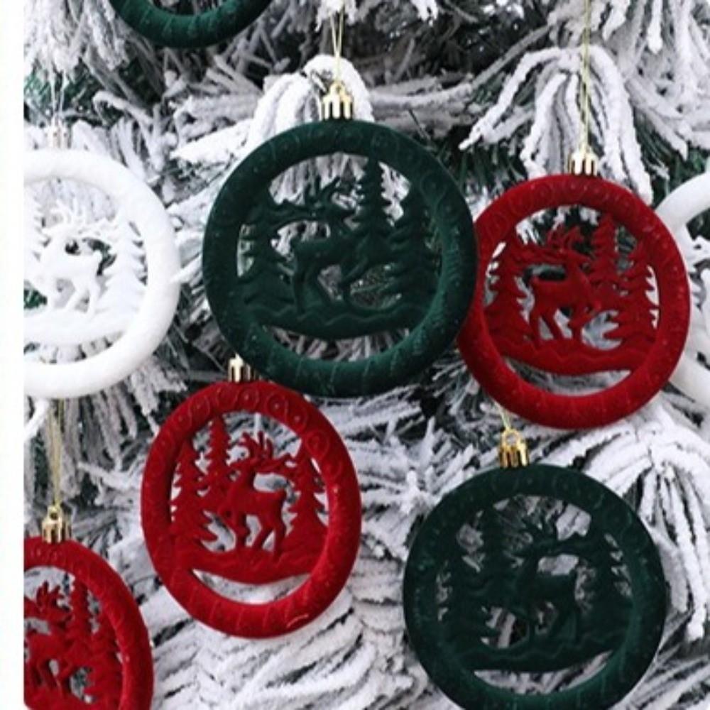 3Pcs/Box Round Pancake Shaped Christmas Flocking Pendant  Christmas Tree Decoration