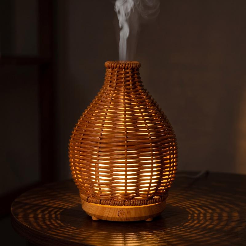 Wood Grain Rattan USB Ultrasonic Aroma Diffuser & Humidifier: Silent, Large Mist Volume