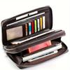 Double Zipper Men's Wallet Long Money Clip Leather Handbag Large Capacity Business Mobile Phone Card Holder Men's Gift Father Son Husband