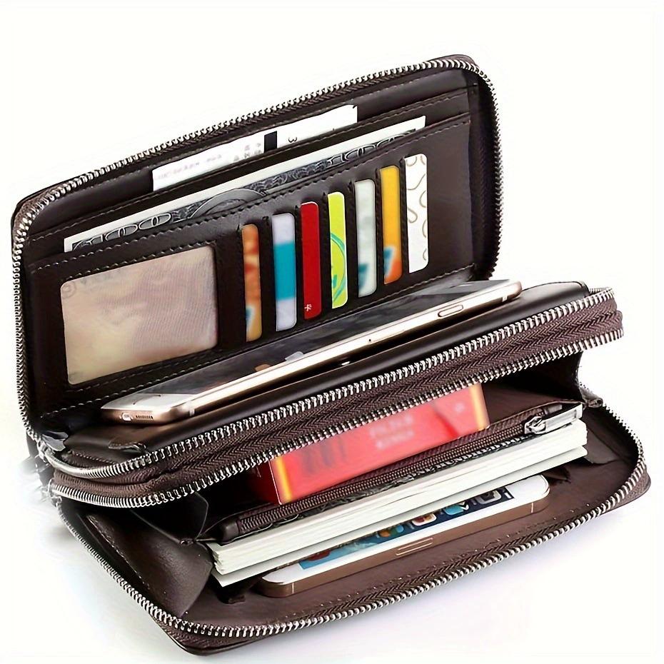 Double Zipper Men's Wallet Long Money Clip Leather Handbag Large Capacity Business Mobile Phone Card Holder Men's Gift Father Son Husband