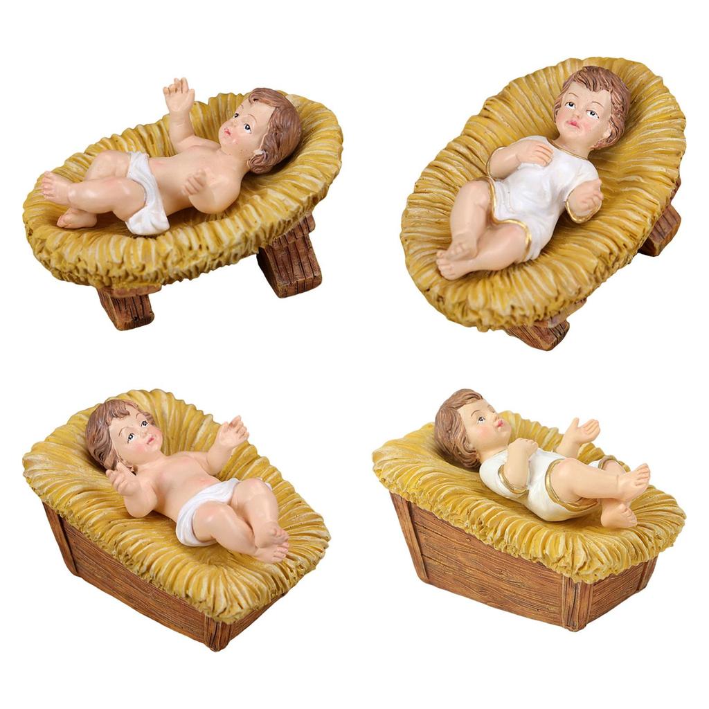 Jesus in Manger Statue Resin Figurine Birthday Gift Sculpture Ornament for Living Room Desk Office Housewarming Hallway