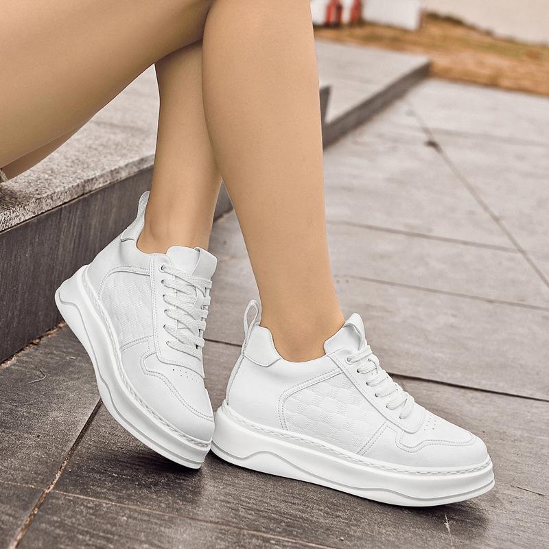 89007 Men'S And Women'S Inner Height-Increasing Board Shoes Platform White Shoes Muffin Shoes Spring And Autumn Low-Top Cowhide Surface Sports Shoes