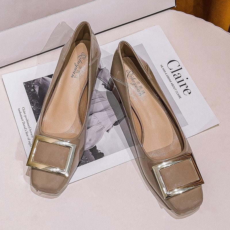 Square Head High Heels Women's Thick Heel 2025 New Patent Leather Burgundy Middle Heel Shoes Spring and Autumn French Niche Square Head Single Shoes