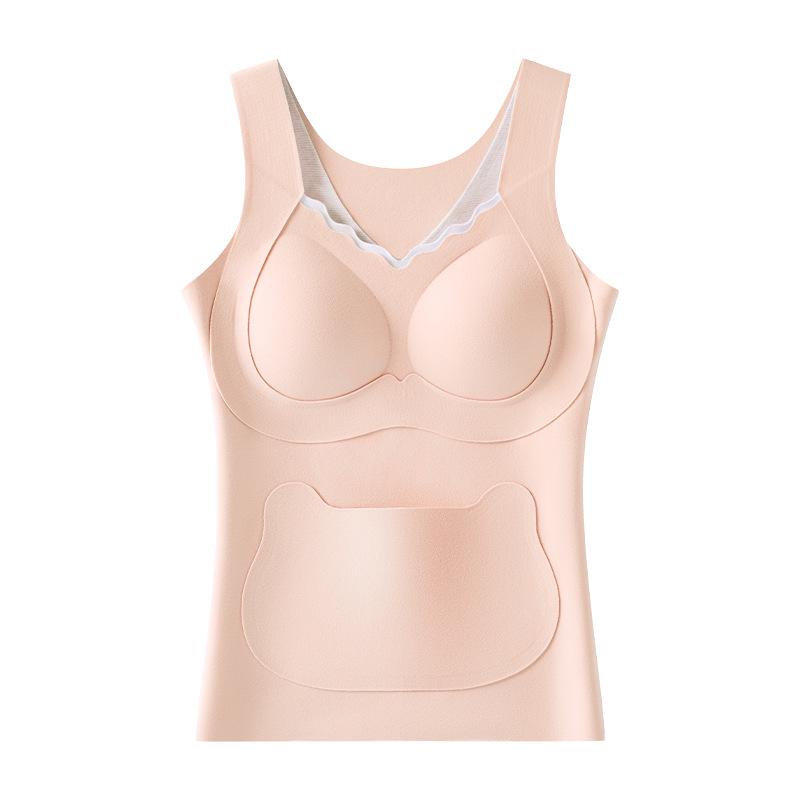 Girls' Seamless Warm Vest with Bra Pads and Pockets for Junior High Students