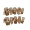 Flowers and Brocades Wear Nail Pieces Handmade High-end Caramel Color French Rose Manicure Fake Nails Removable