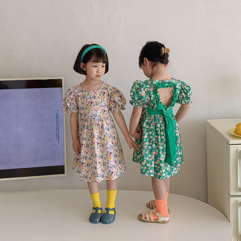 Korean Girls' Heart Cut-Out Floral Cotton Dress - Summer 2026 Collection
