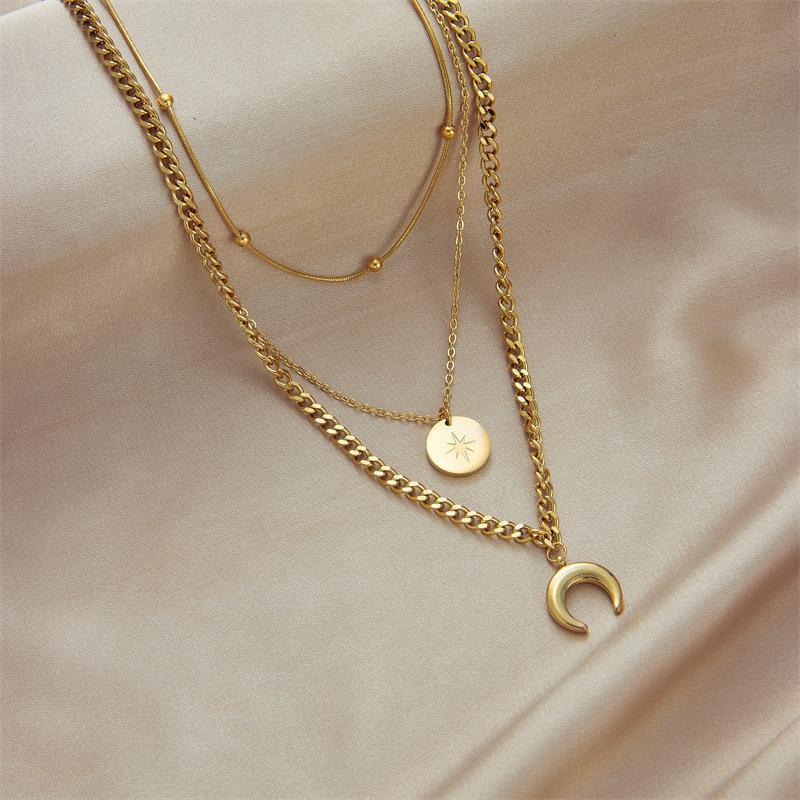 3Pcs Boho Star Moon Coin Stainless Steel Necklace Set Fashion Jewelry for Girls Graduation Gift Daily Wear