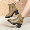 7cm Fashion Elegant Block High Heels Shoes Fur Boots Winter 2025 Med Block Heels Genuine Leather Boots Wool Ankle Botas
