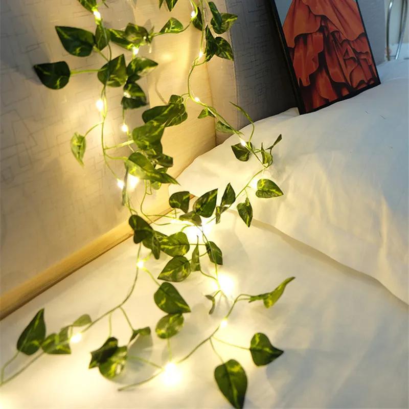 Guirnalda de Hiedra de Hojas Verdes Artificiales de 12/10/2 m con Luces LED Decoración para el Hogar Dormitorio Boda Planta Artificial Luminosa Decoración para el Hogar