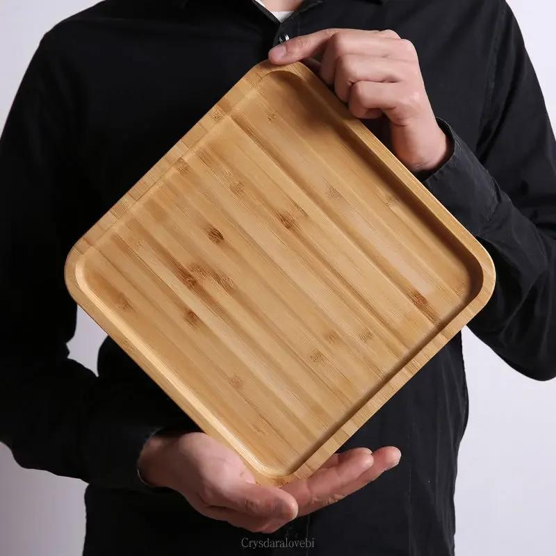 Wooden Bamboo Serving Tray Tea Cup Saucer Trays Fruit Plate Storage Pallet Plate Decoration Japanese Food Rectangular Plate